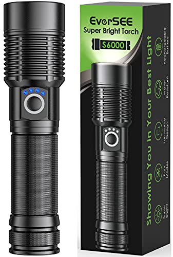 Linterna LED Recargable Alta Potencia - Linterna Tactica 3000Lumen S6000 Linterna Potente, Linternas...