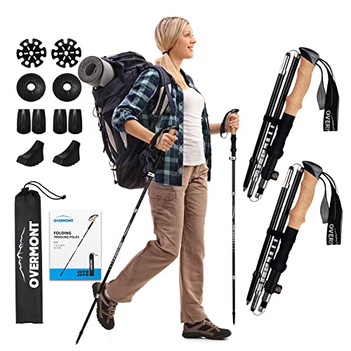 Overmont Bastones Trekking Bastones Senderismo Plegables de Carbono Ultraligeros Ajustables...