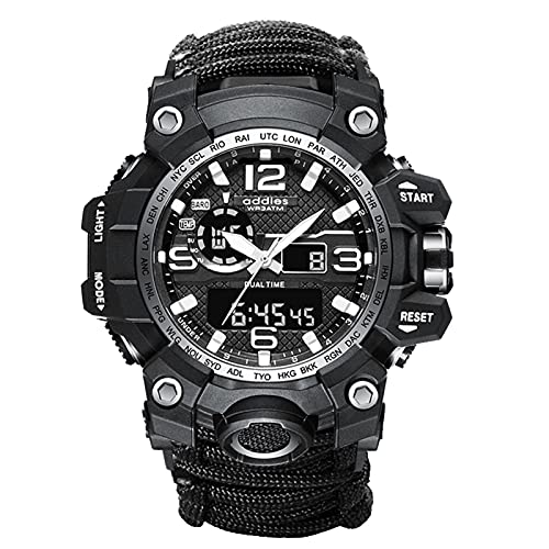 ADDIESDIVE Reloj táctico con cronógrafo Militar, Color Negro, Pulsera brújula Paracord rasqueta...