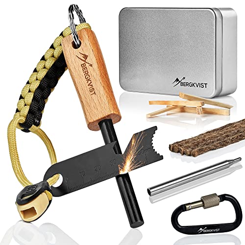 BERGKVIST® Kit Supervivencia de Acero para Fuego GNISTA (17 Piezas) - Equipo XXL para Actividades...