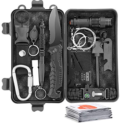 Kit de Supervivencia 13 en 1 Paquete de Supervivencia de Bolsa de Herramientas con Manta de...