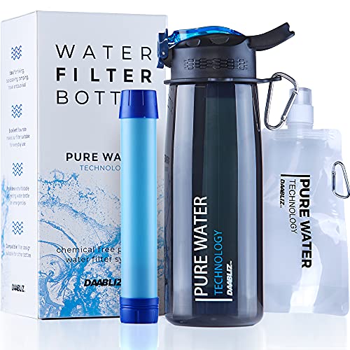 Daabliz – Botella Agua Filtro Por Viaje : Purificador Agua Portatil - Agua Filtrada Elimina El...