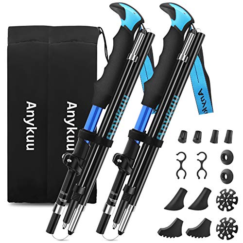 Anykuu Bastones Trekking 2pcs Bastones de Senderismo Ajustar la Longitud 110~130cm, Bastones Marcha...