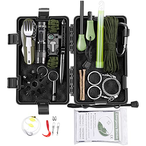 Kit de Supervivencia 15 en 1, Multifuncional Bolsa de Supervivencia de Emergencia para Viajar...