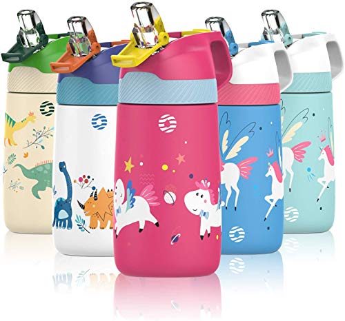 FEIJIAN Botella Agua Acero Inoxidable Niños Sin BPA/Sin Fugas, 350ML Botella Termica con Pajita...