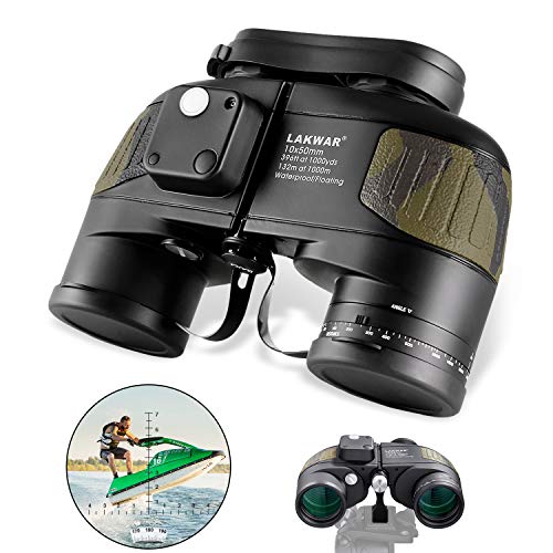 Prismáticos para Larga Distancia LAKWAR 10X50 Binoculares Compactos para Adultos con Brújula Y...