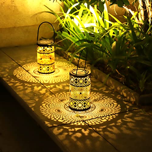 2 Piezas Farolillos Solares Exterior, Freekite Linternas Solares de Metal para Jardin, Luz Solar con...