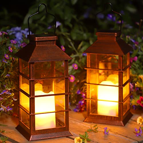 Farol Solar Exterior, Ulmisfee Linterna Solar Jardín, 2 Piezas Farolillos Solares Exterior LED,...