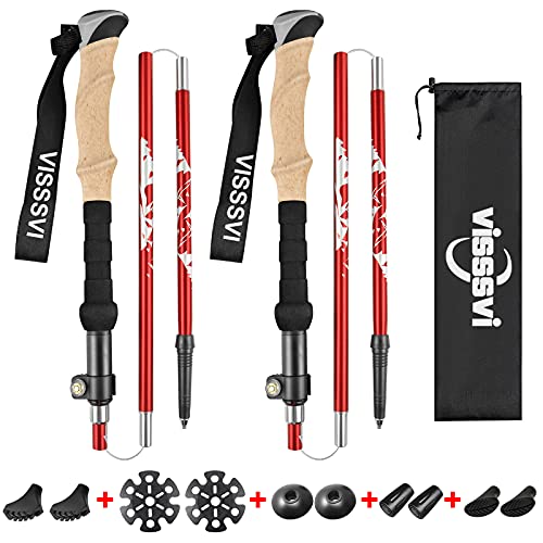 VISSSVI Bastones de Senderismo Bastones Trekking Plegables 2pcs 35cm-125cm de Aleación de Aluminio...